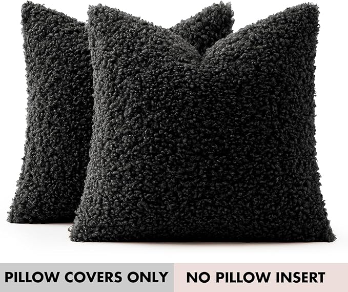 Faux Fur Throw Pillow Covers 18x18 Inch Set of 2 Boucle Neutral Decorative