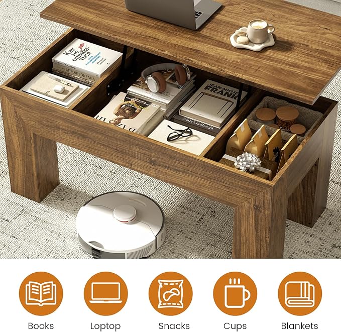 FABATO 41.7'' Lift Top Coffee Table, Wooden Rectangle Coffee Table