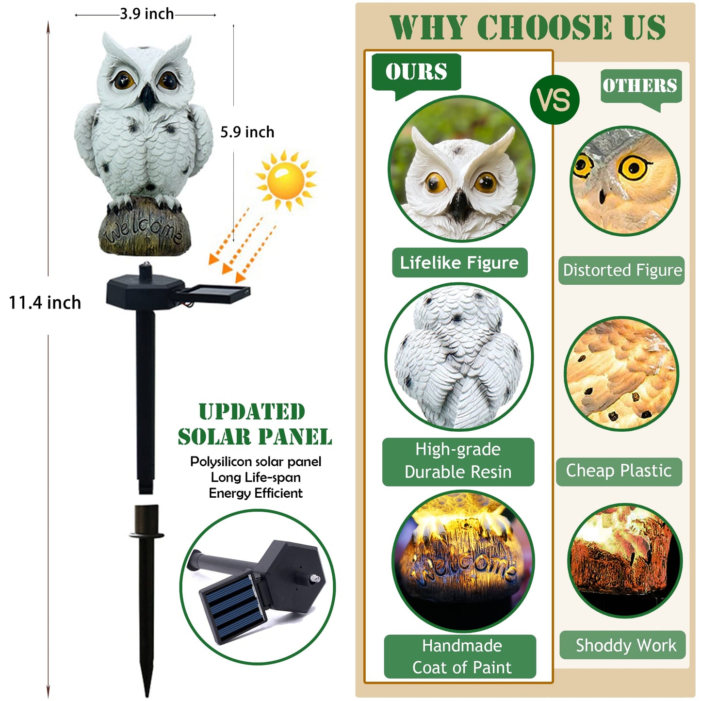 SmilingTown Solar Owl Garden Lights - Outdoor Owl Decorative Stake Light Waterproof for Yard Patio Pathway Lawn Ornaments Garden Decorations Gifts (2 Packs)