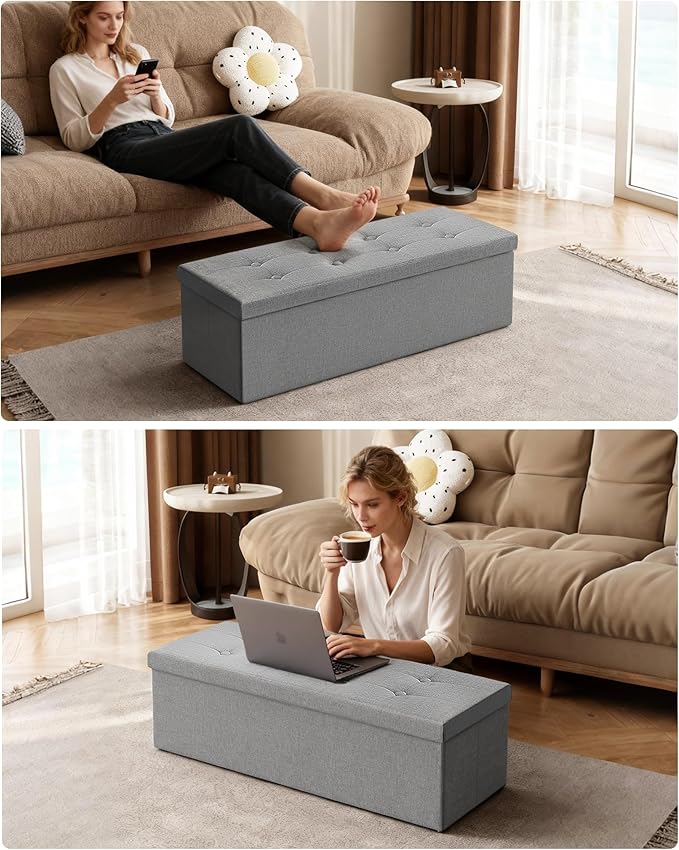GLAXYFUR 43 Inches Folding Storage Ottoman Bench, Storage Chest, Footrest