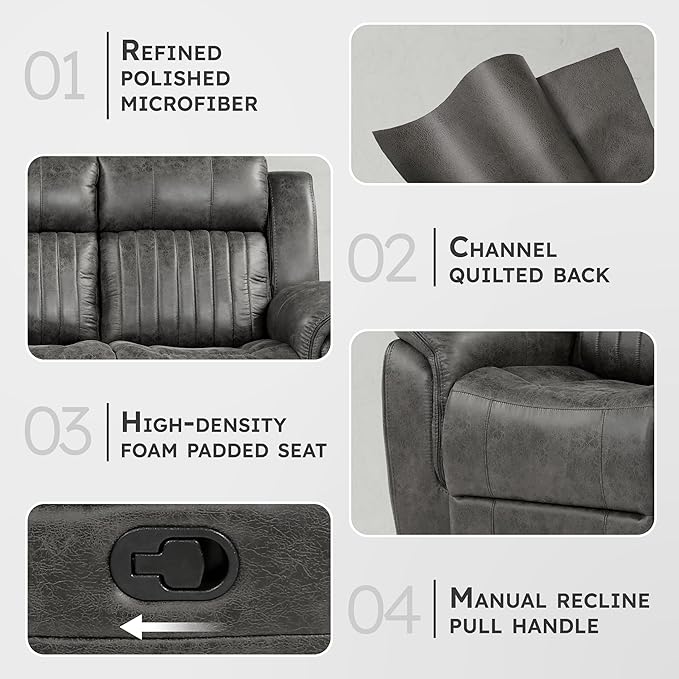Lexicon 83.5" W Manual Double Reclining Sofa, Polished Microfiber Recliner Sofa