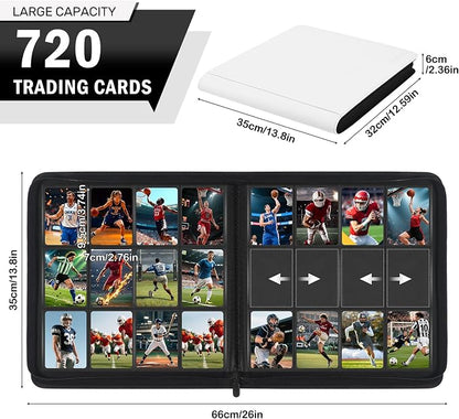 12 Pocket Card Binder, Zipper Trading Card Binder, 720 Large Capacity Side Loading Non-Ring Card Album, Double Sided Acid-Free Card Protector Binder, Card Collection for TCG, MTG, Sport Card, White