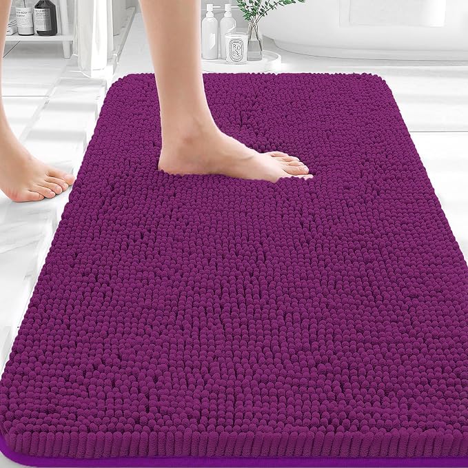 OLANLY Bathroom Rugs 30x18, Extra Soft Absorbent Chenille Bath Rugs, Rubber Backing Quick Dry, Machine Washable Bath Mats for Bathroom Floor, Tub and Shower, Home Decor Accessories, Purple