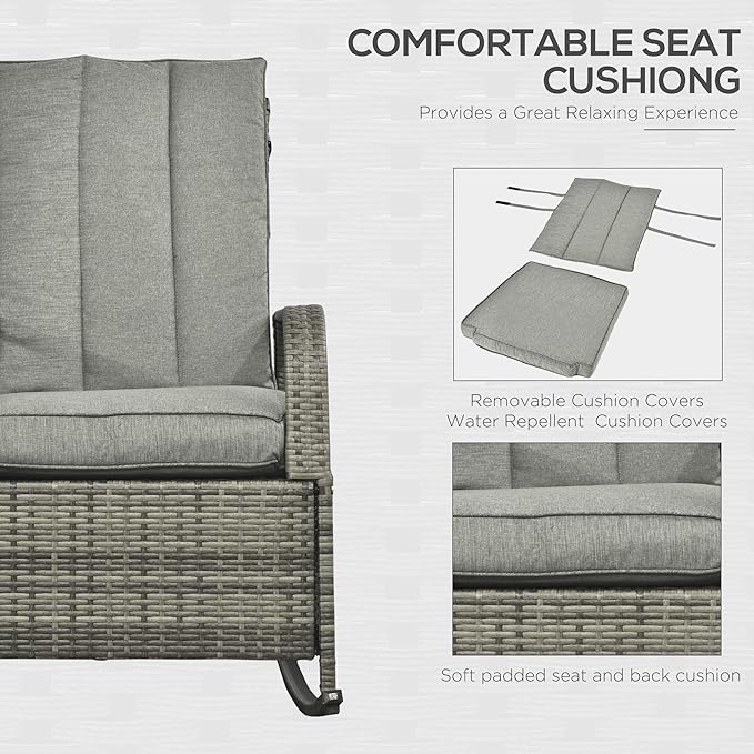 Outsunny Wicker Outdoor Rocking Chair, Patio Recliner