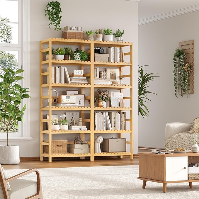FOTOSOK 6-Tier Bamboo Shelf, Bamboo Bookcase
