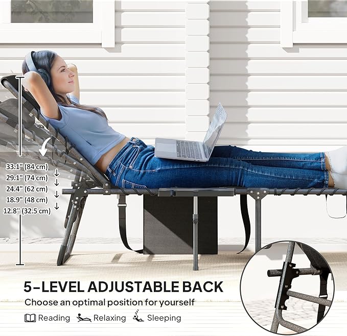 Outsunny Folding Chaise Lounge Chair Outdoor Tanning Chair