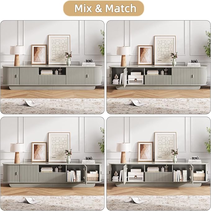 86.61'' Tambour TV Stand for 55-85 Inch, Entertainment Center