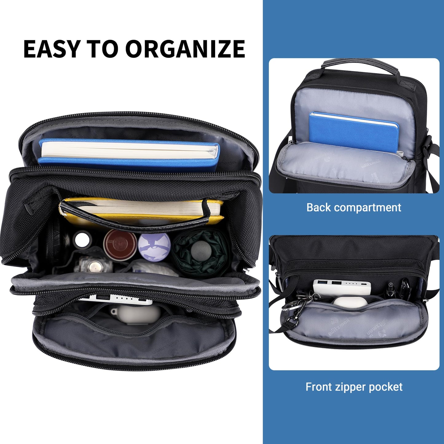 WITZMAN Crossbody Bags for Men Travel Shoulder Bag Lightweight Man Purse Small Casual Messenger Bag for Work Traveling（B699 Black）