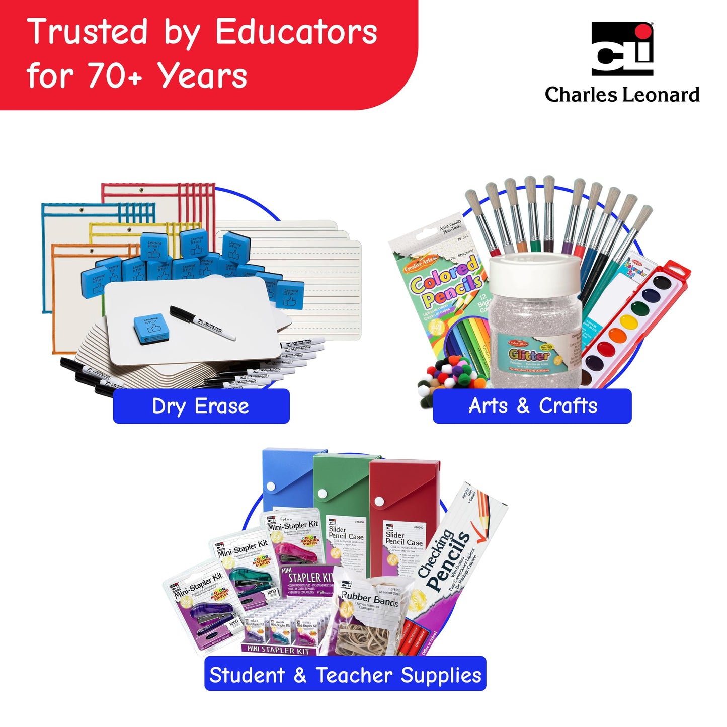 Charles Leonard Dry Erase Lapboard Class Pack, Includes 12 each of Whiteboards, 2 Inch Felt Erasers and Black Dry Erase Markers (35036), 12 Sets