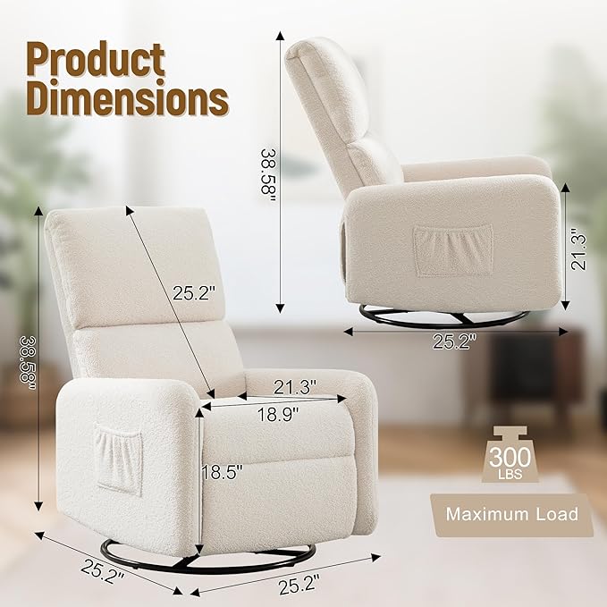 Korser 360° Rocking Chair, Nursery Rocker Chair