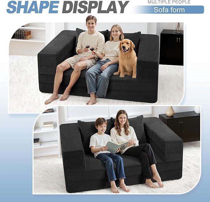 Futon Sofa Bed with Pillow, 3-in-1 Sleeper Sofa Bed with Removable Cover