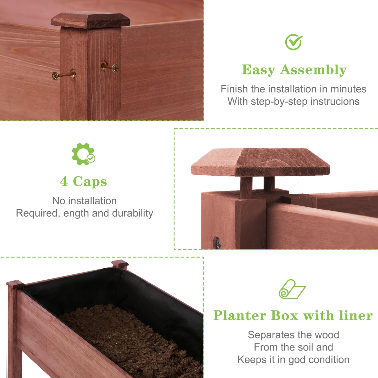 Raised Garden Bed with Legs, 48x24x30'', Outdoor Wood Elevated Planter Box, Thick Legs, w/Liner