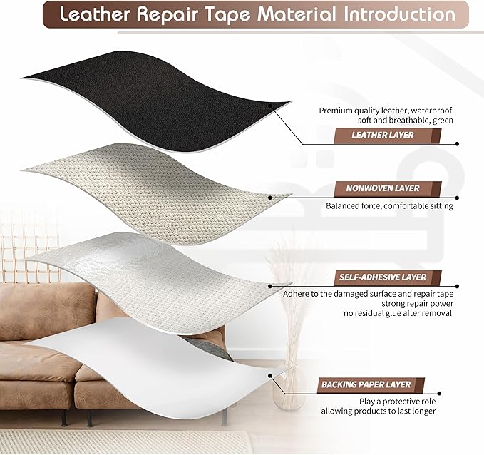 KING MOUNTAIN Leather Repair Patch, 12 x 60 Inches self Adhesive Leather Repair