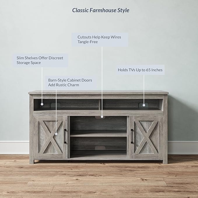 BELLEZE Modern 58 Inch Barn Door Wood TV Stand & Media Entertainment Center