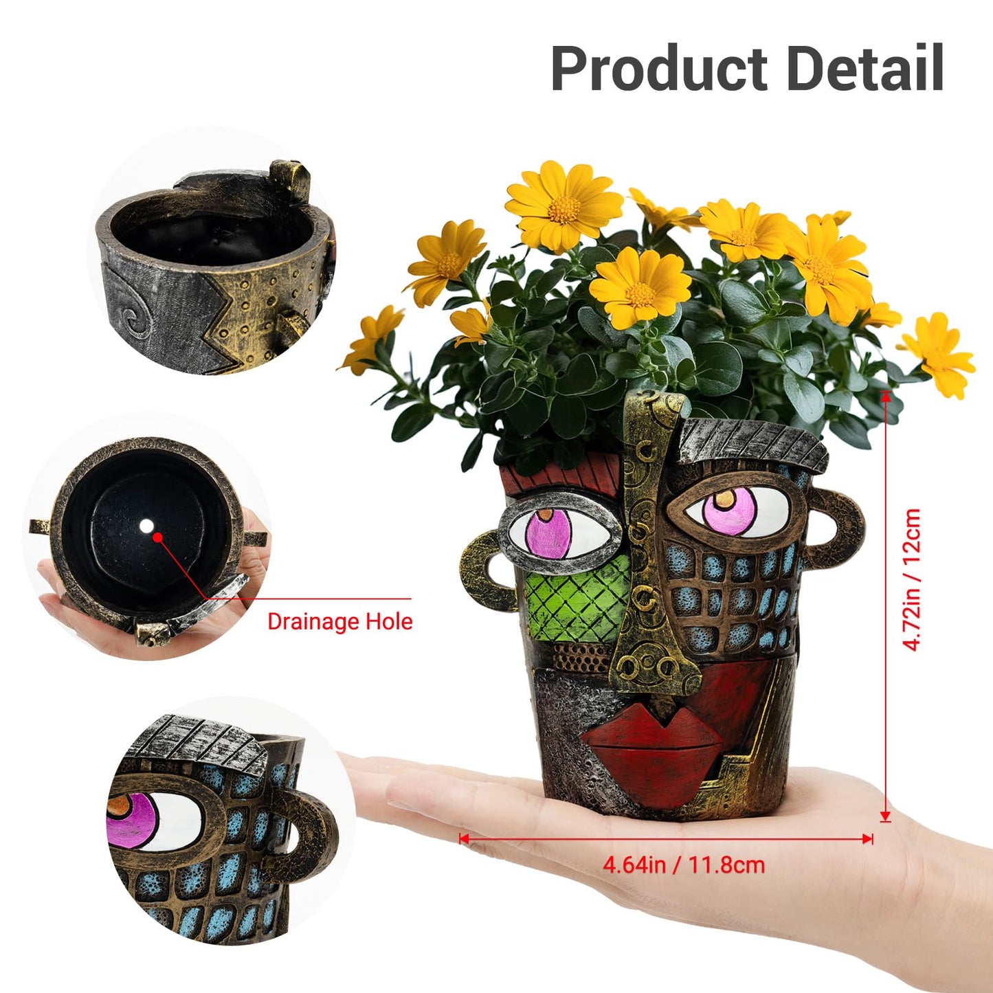 Abstract Face Planters Pots - Whimsical Hand-Painted Ceramic Face Pot for Succulents & Small Plants, Unique Planters for Indoor Garden Decor, Artistic Home & Office Desk Decoration