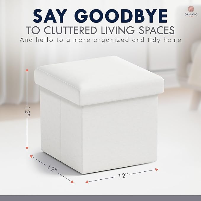 Ornavo Home Small Storage Ottoman Foldable Collapsible Cube Square Linen