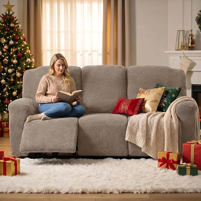 5-Piece Recliner Sofa Covers, Stretch Geometric Strokes Jacquard Recliner Sofa