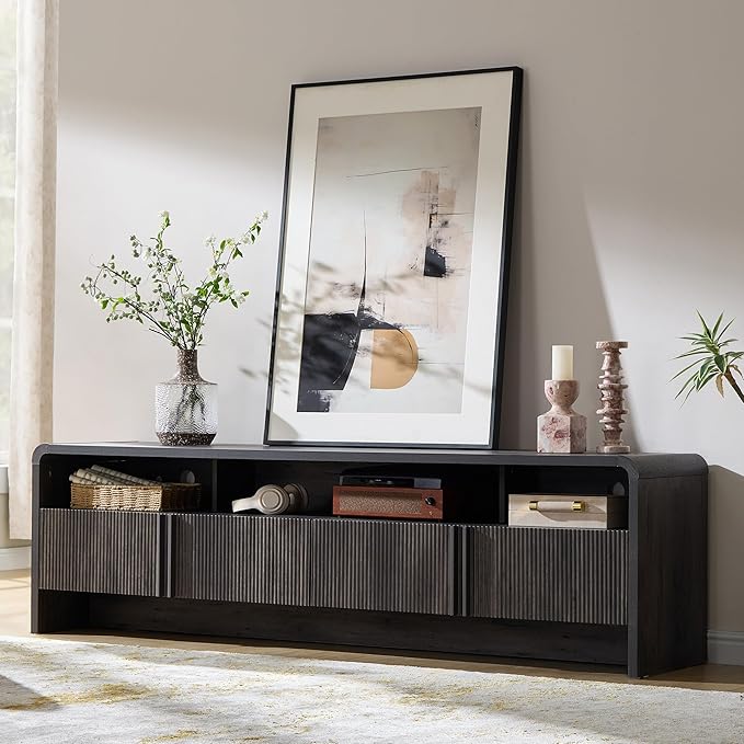 AMERLIFE 70" Modern TV Stand for TVs up to 80", Fluted Wood Entertainment Center