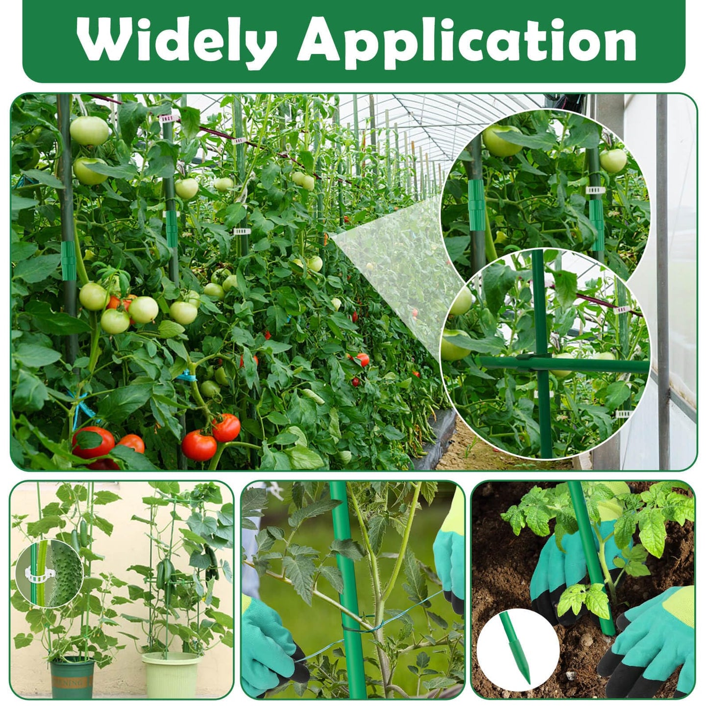 Cludoo 162PCS Garden Stakes Set with 50 Sets Fiberglass Plant Stakes Sticks Supports and Accessories, DIY 4ft 5ft 6ft 7ft Tomato Stakes for Tomato,Vegetables, Pepper, Fences Indoor Outdoor Plants