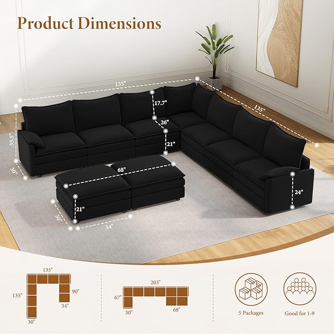 Vesgantti Large Modular Sectional Sofa, Big Comfy Cloud Couch