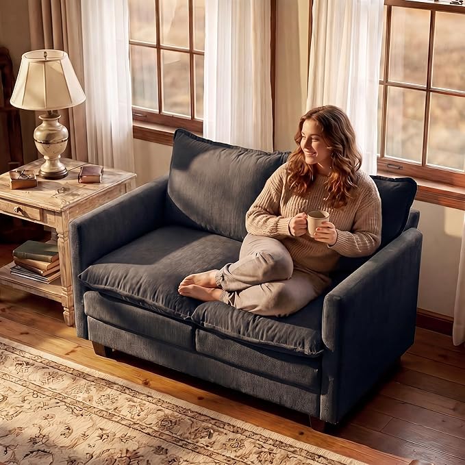Loveseat Sofa with Cloud 3-Layer Cushion & 27" Deep Seat, Modern Small Couch No