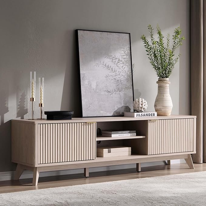 OKD 70" Mid Century Modern Fluted TV Stand, Entertainment Center, Media Console