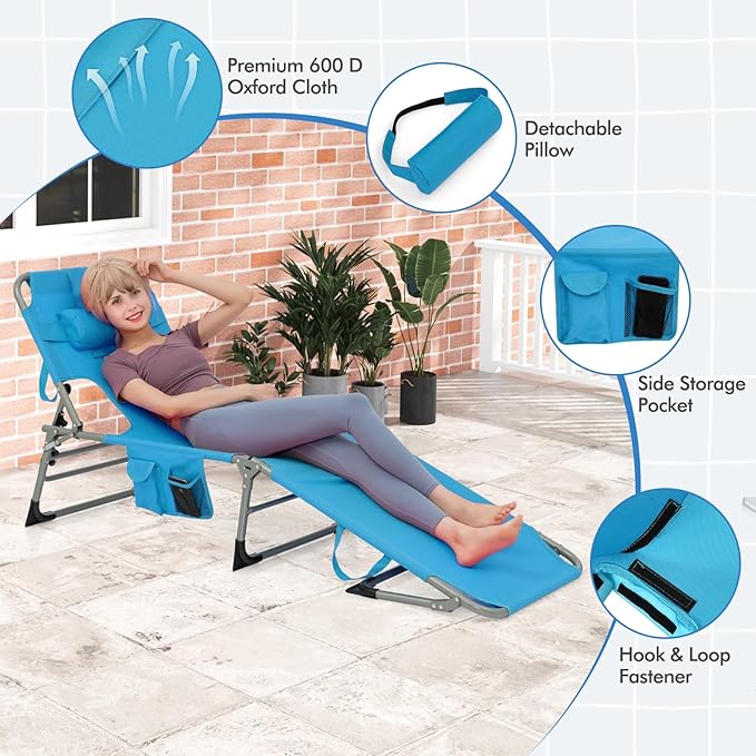 Goplus Tanning Chair, Folding Adjustable Patio Lounge Chair