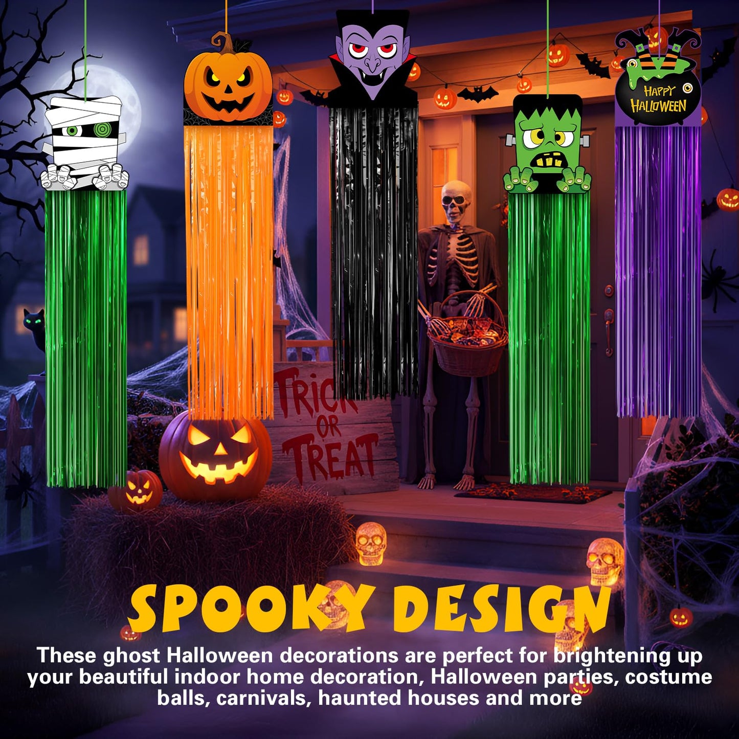 Tenceur 8 Pcs Halloween Ghost Hanging Decorations with Tassel 41 Inch Witch Pumpkin Party Ceiling Streamers Decoration for Outdoor Indoor Home Lawn Yard Garden Supplies