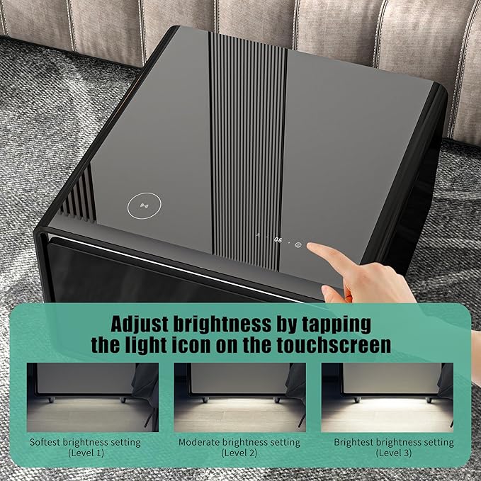 LUMISOL Smart Side Table with Built-in Fridge, Wireless Charging, Temperature