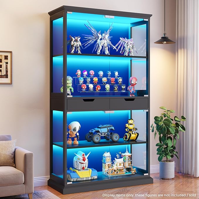 Jocoevol Display Cabinet with Glass Doors, 4-Tier Glass Display Case with Human