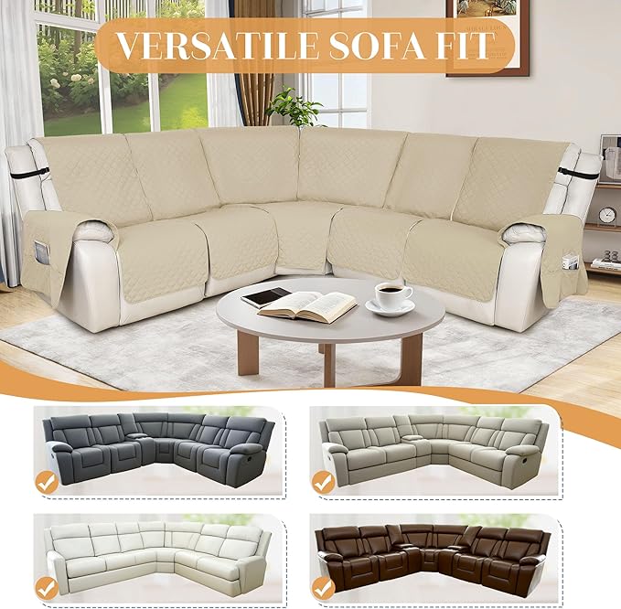 HDCAXKJ 100% Waterproof Reclining Sectional Couch Covers L Shape Recliner Sofa