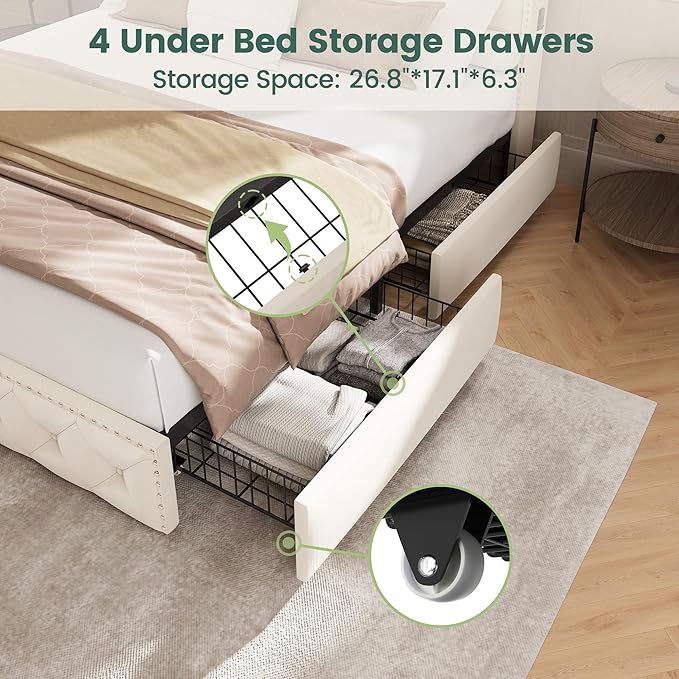 LARMACE Bed Frame King Size Platform Upholstered Bed Frame
