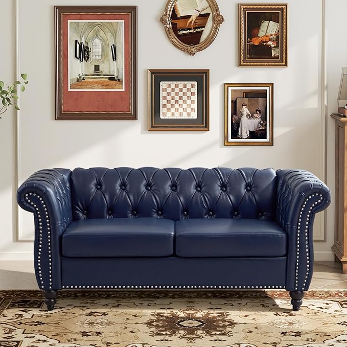 Mid-Century 2 Seater Sofa, Faux Leather Loveseat
