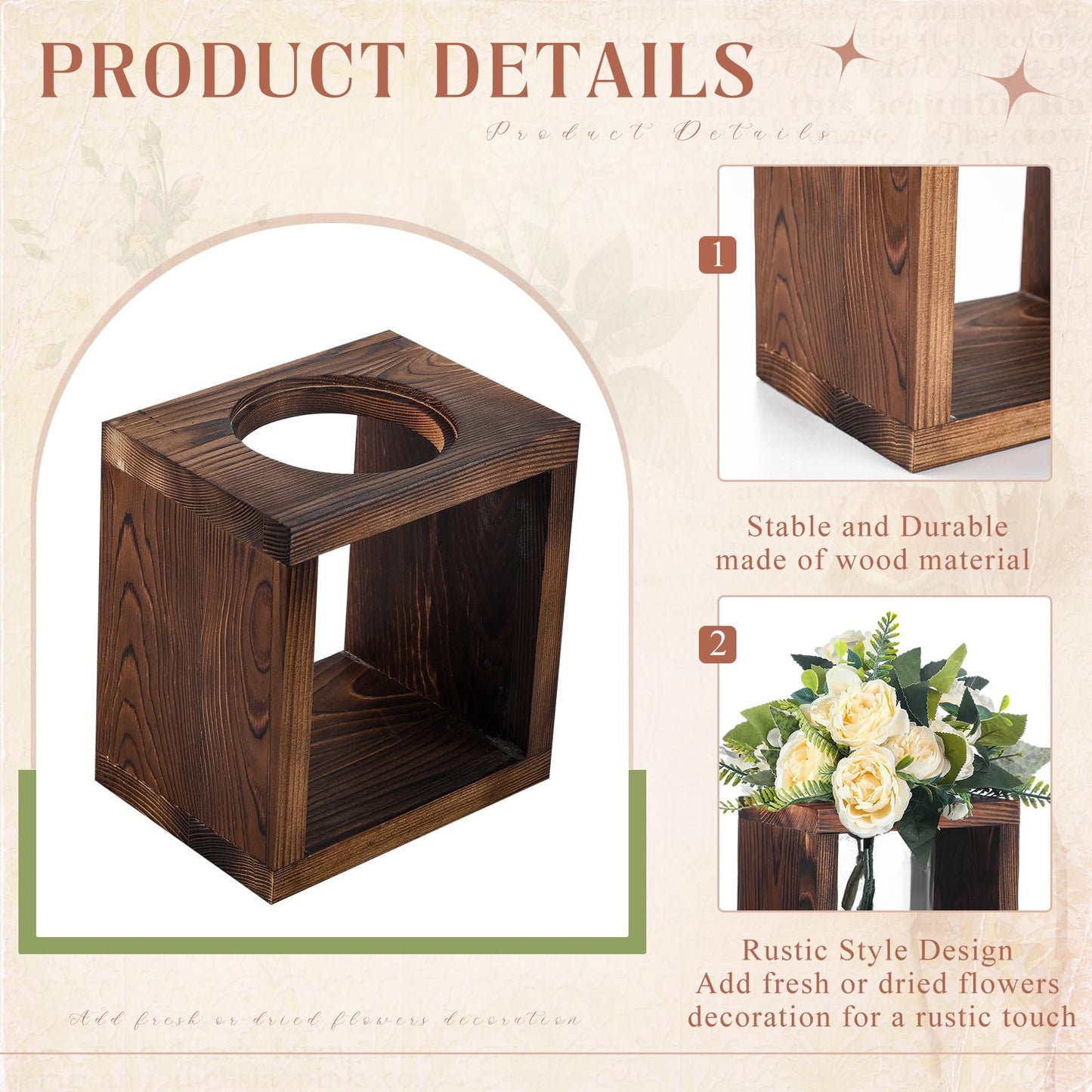 GlikCeil 6 Pack Wooden Boxes for Centerpieces Wood Cube Planter Box Rustic Wood Square Vase Holder for Centerpieces Home Wedding Garden Decor