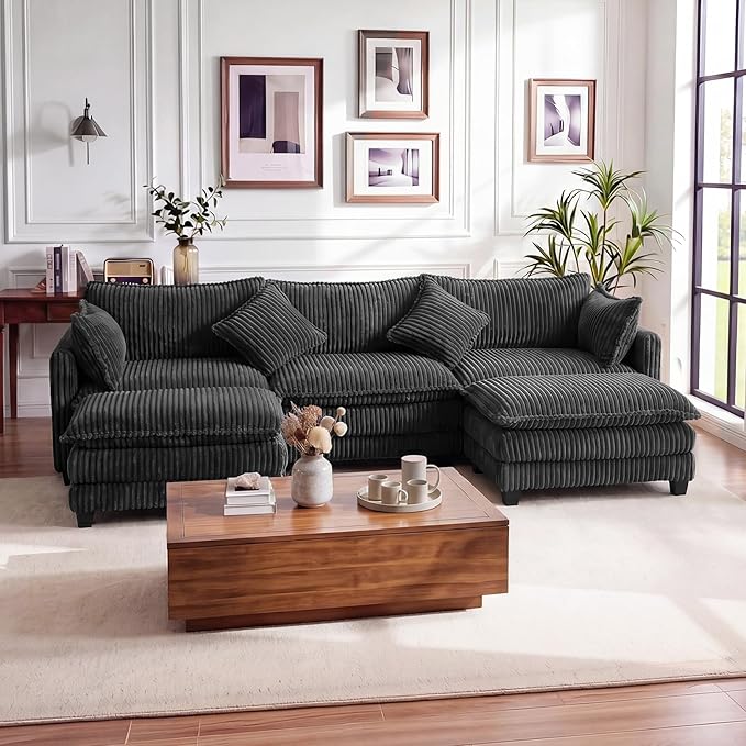 Vesgantti 109" U Shaped Cloud Sectional Sofa, Comfy Corduroy Upholstered