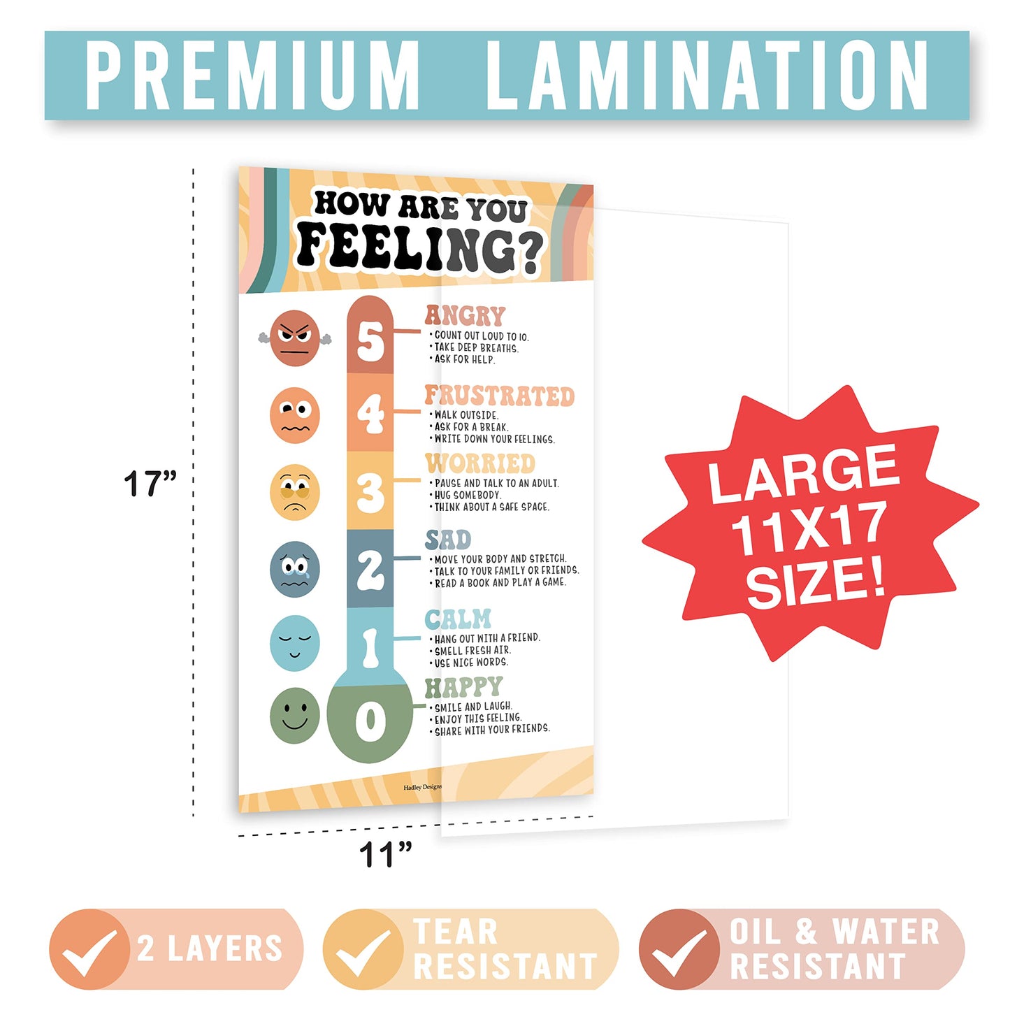 Hadley Designs 8 Calming Corner Posters for Classroom Must Haves - Calm Down Corner Supplies with Emotions Chart, School Counselor Mental Health Poster, Feelings Chart For Kids, Retro Classroom Decor