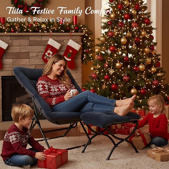 Tiita Folded Chair with Ottoman, Soft Faux Fur Oversized Folding Accent Chair