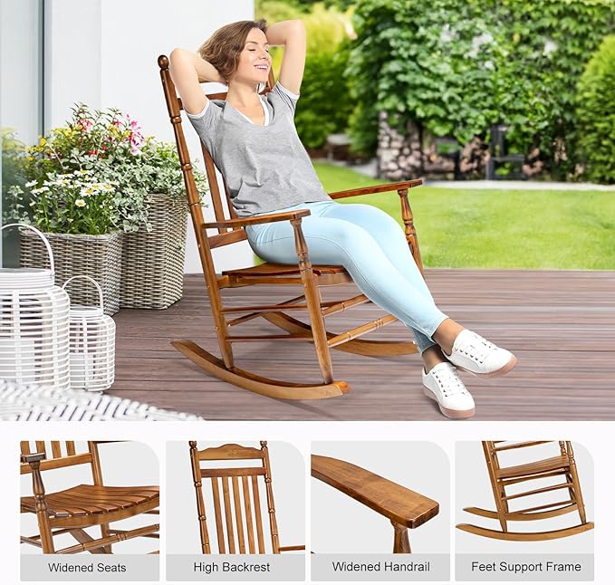 VINGLI Wooden Rocking Chair Outdoor, Patio Rockers