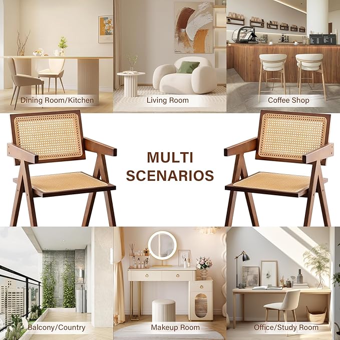 Furlide Rattan Accent Chairs, Modern Mid Century Dining Chairs Set of 2