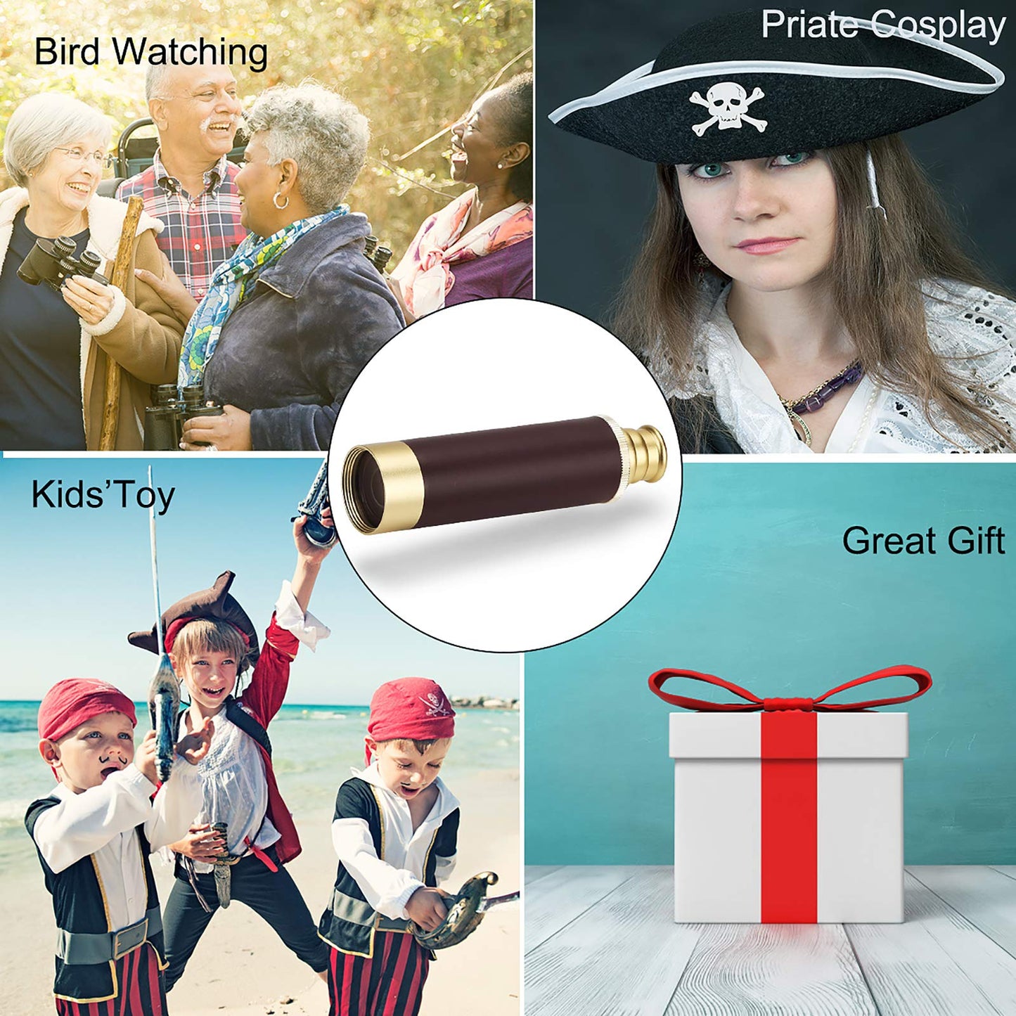 Telescope Brass Spyglass Pirate Monocular, Waterproof Pocket Mini Telescope Monocular, 25x30 Zoomable Collapsible Vintage for Navigation Voyage View Watching Games Travel Hiking Hunting