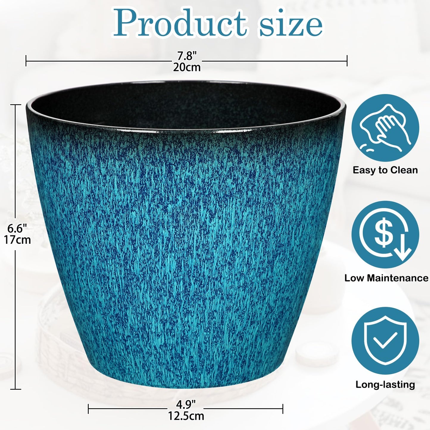 Hollyone Set of 2 Outdoor Planter 8 inch Blue Plant Pot Plastic Pots for Plants Planters for Outdoor Indoor Plants with Drainage Hole Round Plant Pot Flower Pots Garden Decorations Gradient Blue