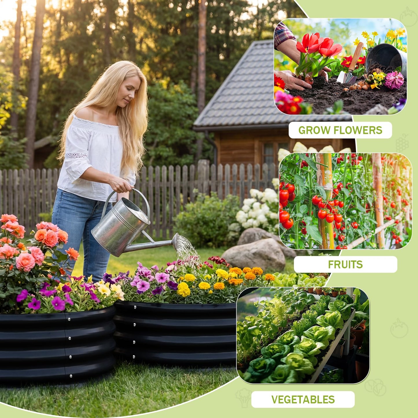 AHEONLAR 3 Pack 2x2x1 ft Round Galvanized Raised Garden Bed Kit Round Metal Flower Box Large Planter Raised Beds Outdoor Garden for Planting,Fruit,Herb Black