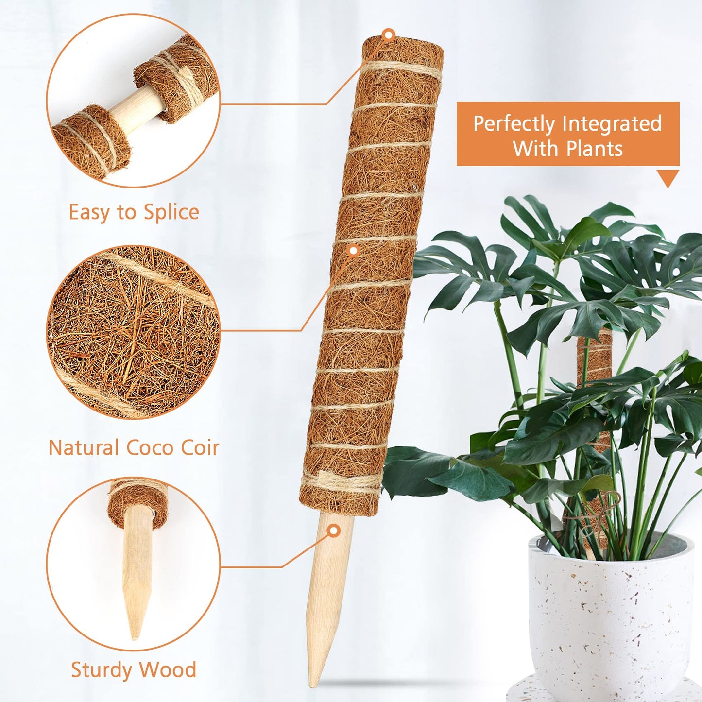 【4 Pack】 JJGoo Moss Pole, 17 inch Coco Coir Totem Poles Extending to 53 Inches, Plant Support Stick Plant Poles for Indoor Plants Climbing Plants Monstera, Sphagnum, Pothos
