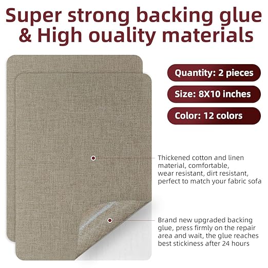 Self-Adhesive Fabric Repair Patches, Large Size 8X11 inch Linen Furniture