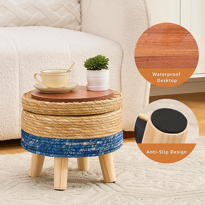 Cpintltr Storage Ottoman Poufs Handwoven Footstool Natural Seagrass Round