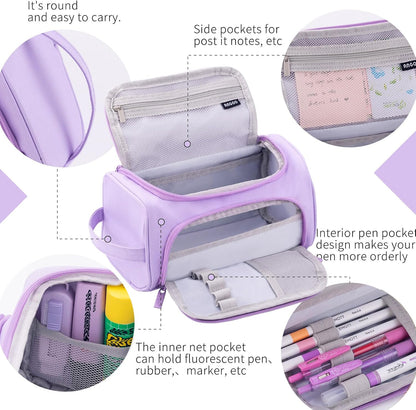 HVOMO Big Capacity Pencil Case High Large Storage Pouch Marker Pen Case Travel Simple Stationery Bag School College Office Organizer for Teens Girls Adults Student（N Purple）