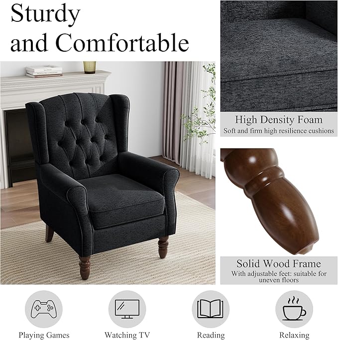 Mid-Century Modern 2-Piece Wingback Chair Set