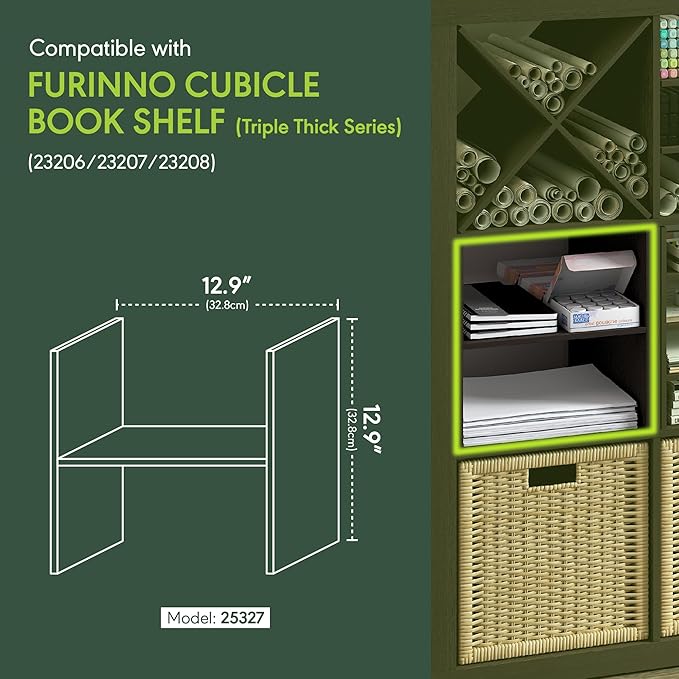 Furinno Cubicle Cube Insert, H-Shelf Cube Organizer, 2-Tier Shelf Accessory
