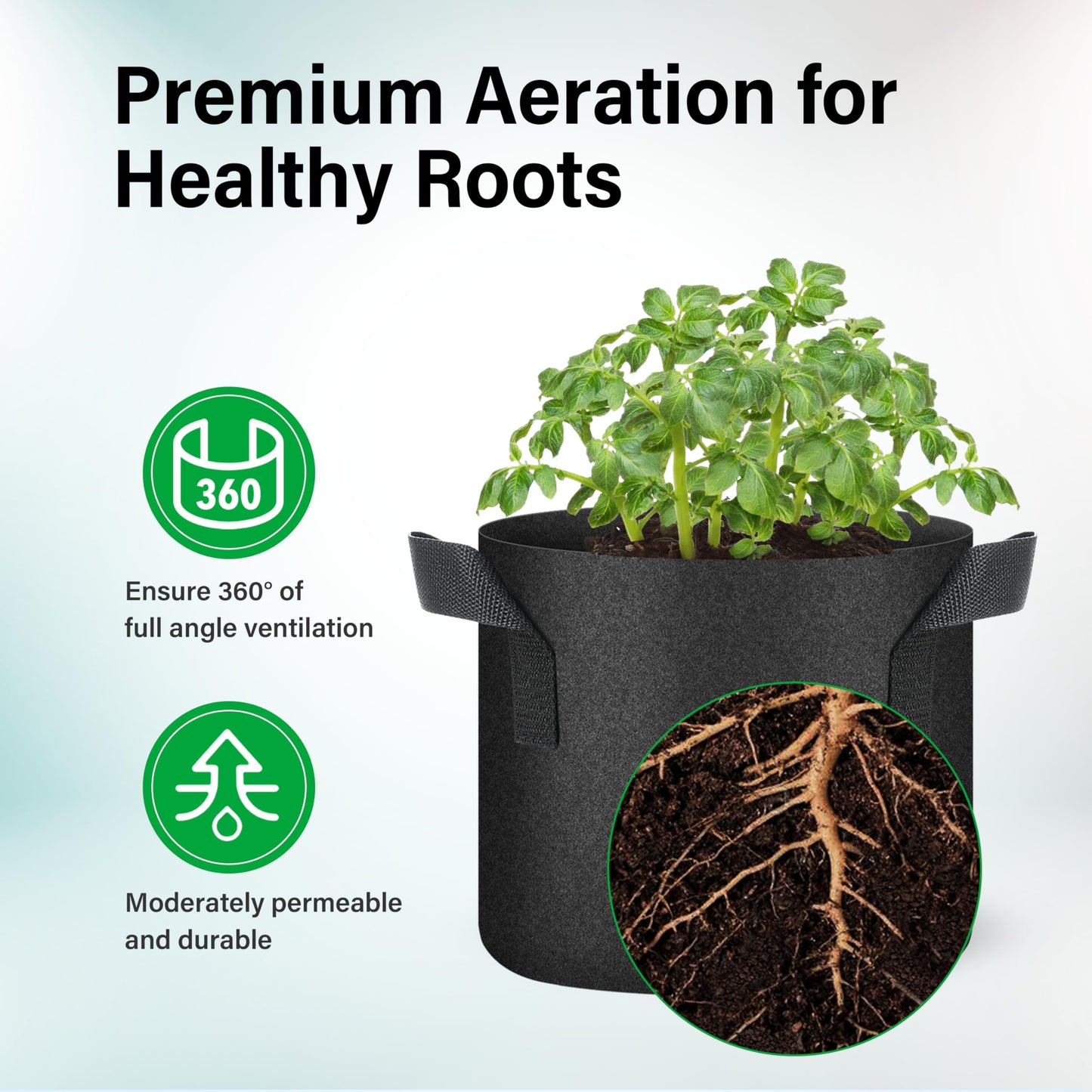 YSSOA 5-Pack 2 Gallon Grow Bags, Aeration Nonwoven Fabric Plant Pots with Handles, Heavy Duty Gardening Planter for Potato, Tomato, Vegetable and Fruits, Black 2024 Version