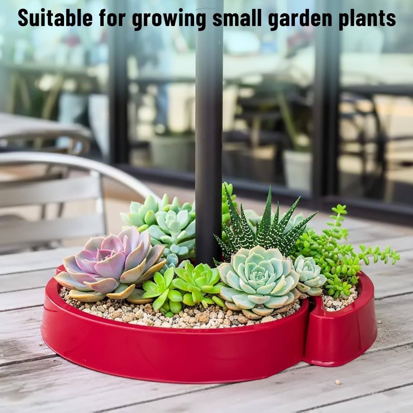 U0U 2 Pack Umbrella Planters for Patio Table,Half Circle Planter with Umbrella Hole,PET Post Planter Wrap Around for Outdoor Garden Patio Pable Umbrella (2, Red)